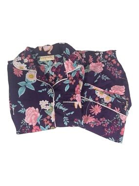 Papinelle Sz Large Pajama Set Floral Purple Cotton & Silk EUC